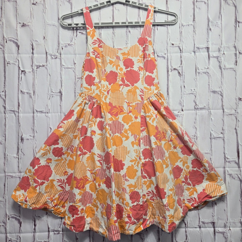 Anthropologie Fit and Flare Dress Orange Floral Stripe Sleeveless Womens Size MP